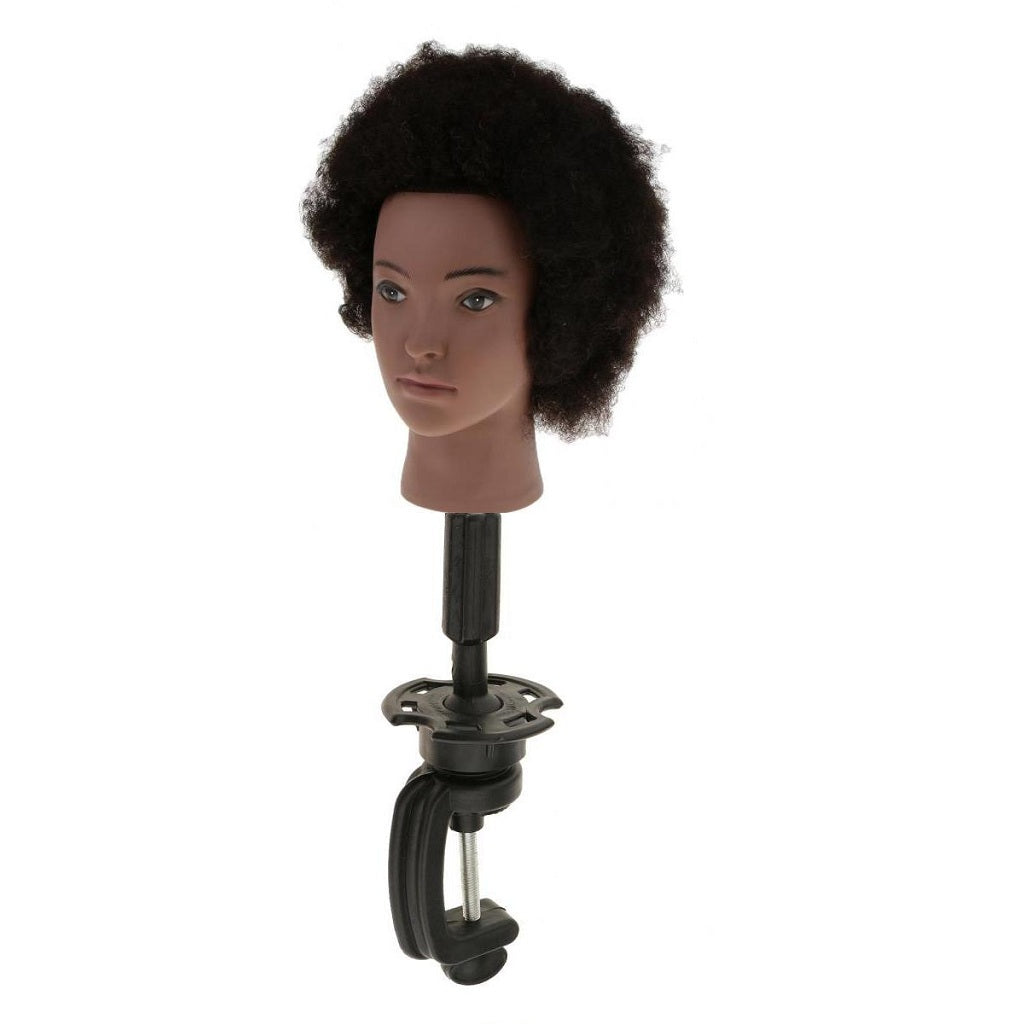 Cosmetology Afro Mannequin Head w/ Human Hair for Braiding Practice w/ Clamp