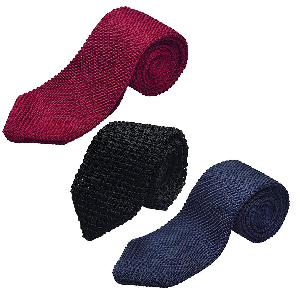 3Pcs Men's Fashion Knitted Solid Necktie Business Formal Skinny Woven Tie