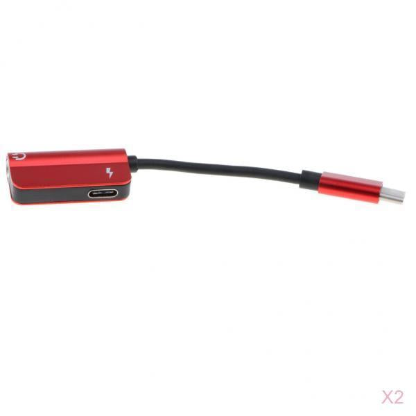 2X Type C to 3.5mm Headphone Audio Adapter and USB-C Charging Cable Red