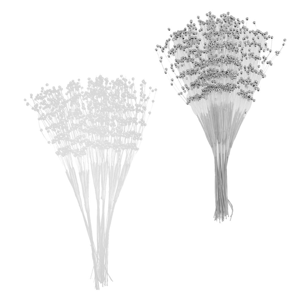 120 Stems Pearl Beads Spray DIY Bridal Wedding Bouquet Decor Silver+White