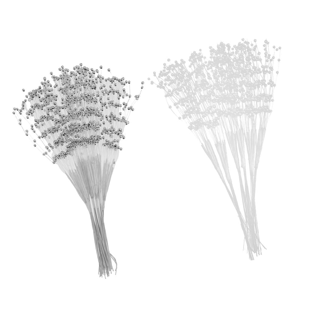 120 Stems Pearl Beads Spray DIY Bridal Wedding Bouquet Decor Silver+White