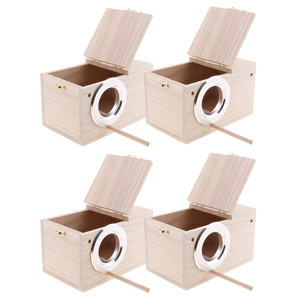 4Pcs Wood Wild Bird Nest Box Nesting Feeding Feeder Station House & Stick