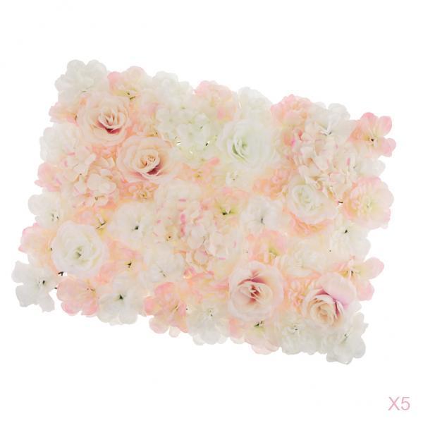 5 Pieces Silk Rose Hydrangea Flower Wall Panels Light White and Champagne