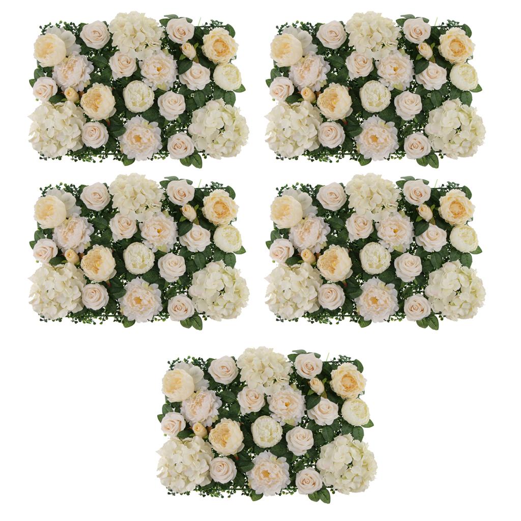5 Pieces Silk Rose Peony Hydrangea Flower Wall Panels Backdrop Champagne