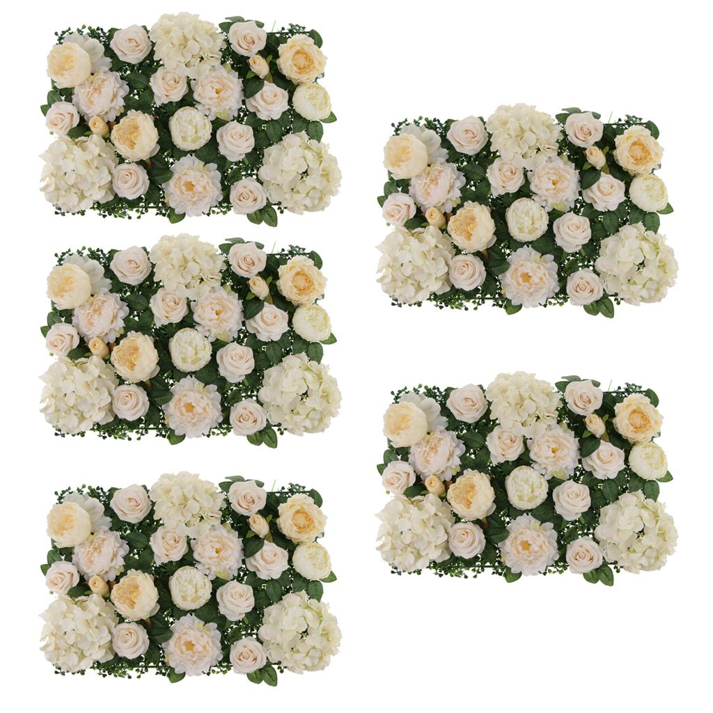 5 Pieces Silk Rose Peony Hydrangea Flower Wall Panels Backdrop Champagne