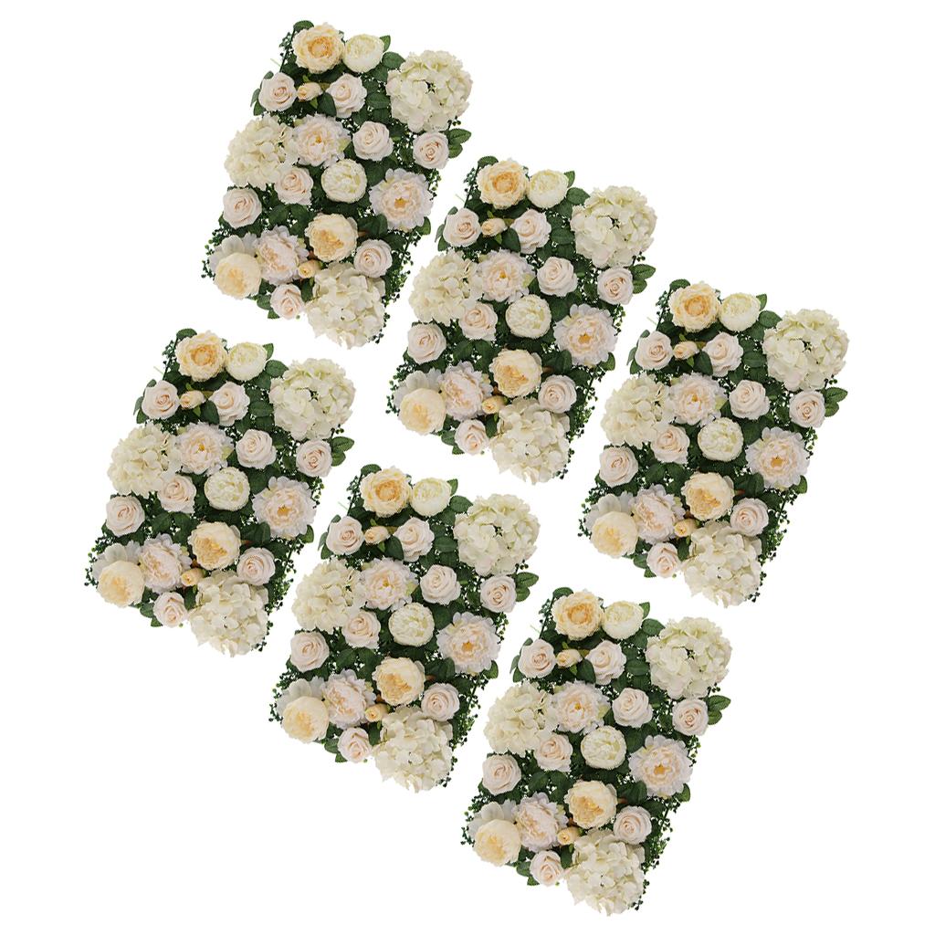 6 Pieces Silk Rose Peony Hydrangea Flower Wall Panels Backdrop Champagne