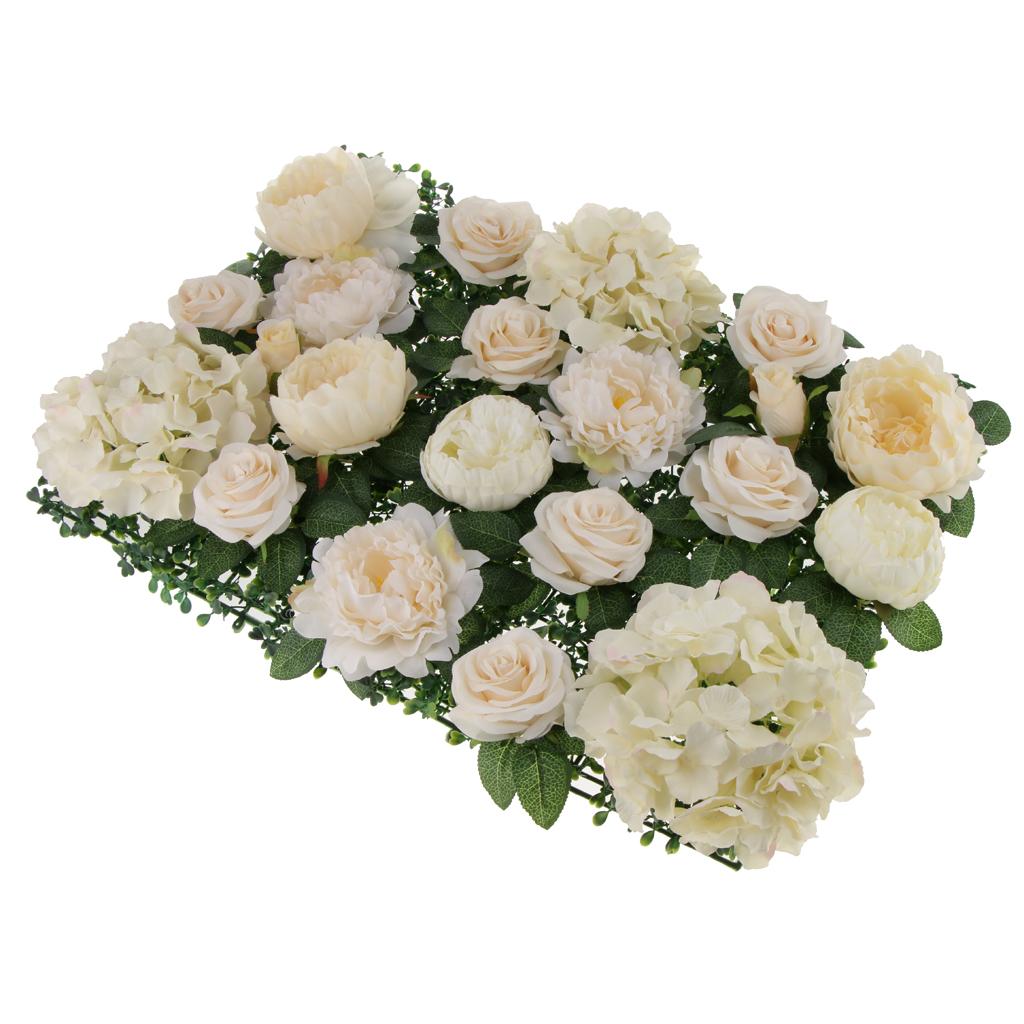 10 Pieces Silk Rose Peony Hydrangea Flower Wall Panels Backdrop Champagne