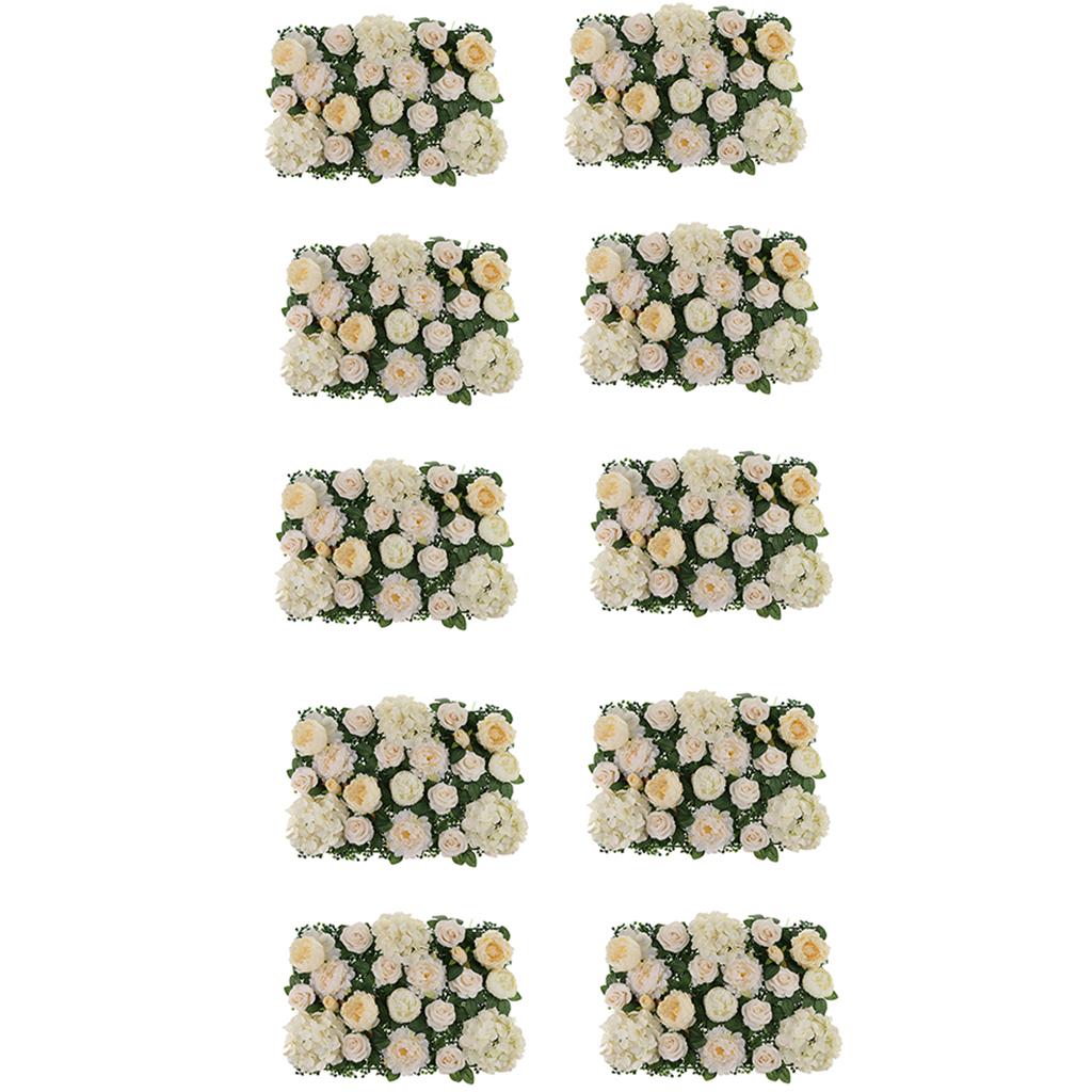 10 Pieces Silk Rose Peony Hydrangea Flower Wall Panels Backdrop Champagne