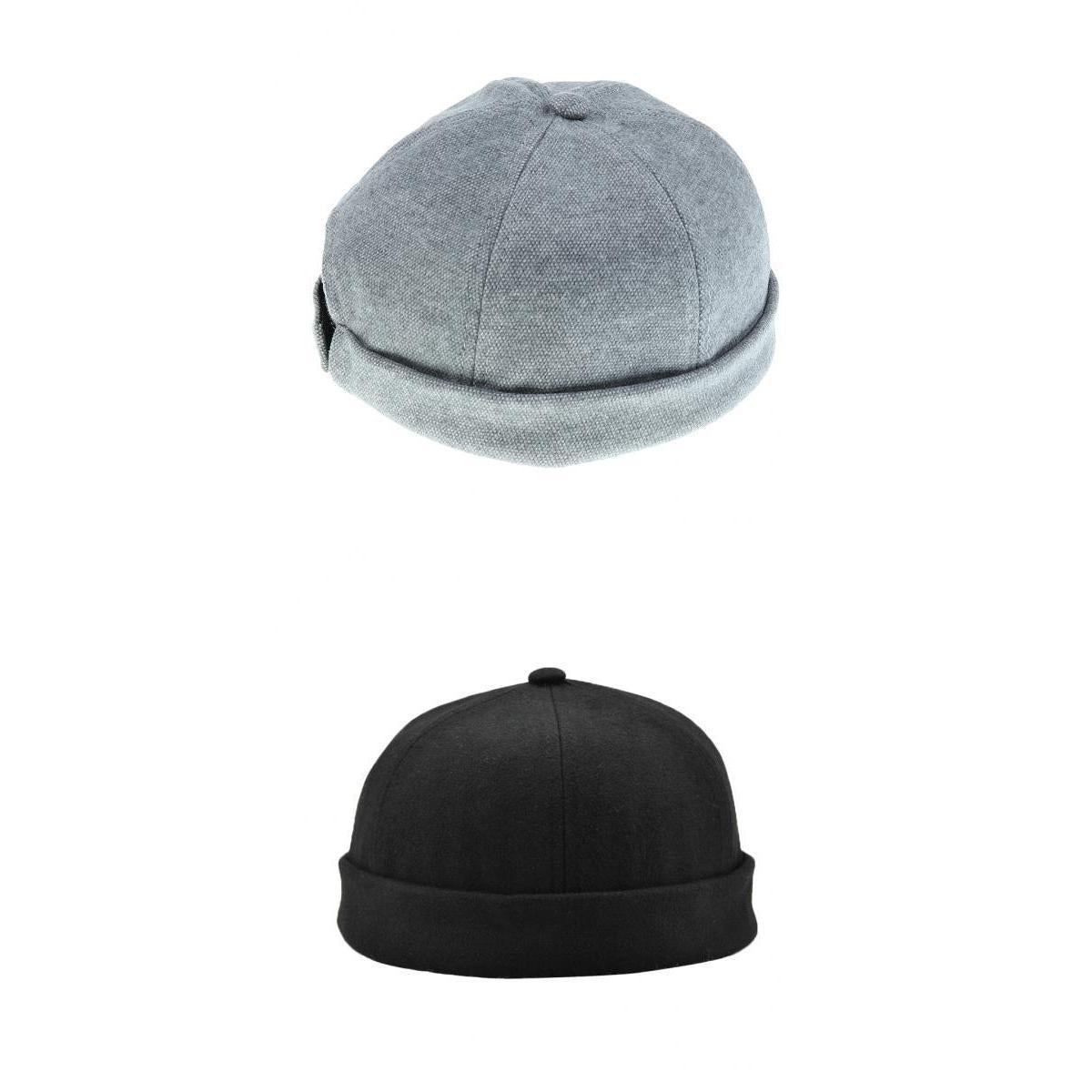 2 Pieces Unisex Mens Fashion Docker Retro Cap Skullcap Beanie Grey Black Hat