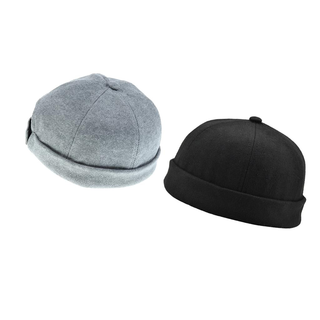 2 Pieces Unisex Mens Fashion Docker Retro Cap Skullcap Beanie Grey Black Hat