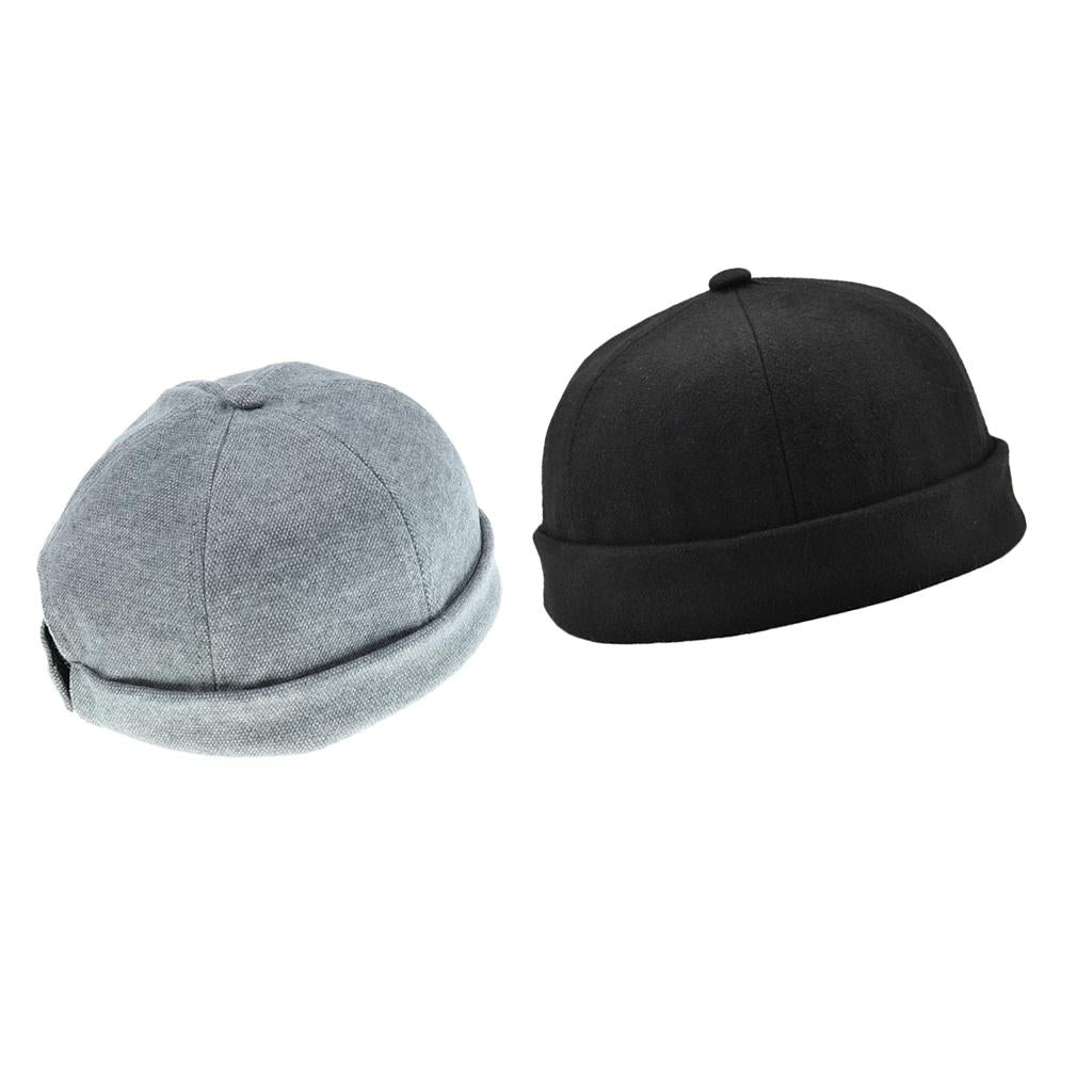 2 Pieces Unisex Mens Fashion Docker Retro Cap Skullcap Beanie Grey Black Hat