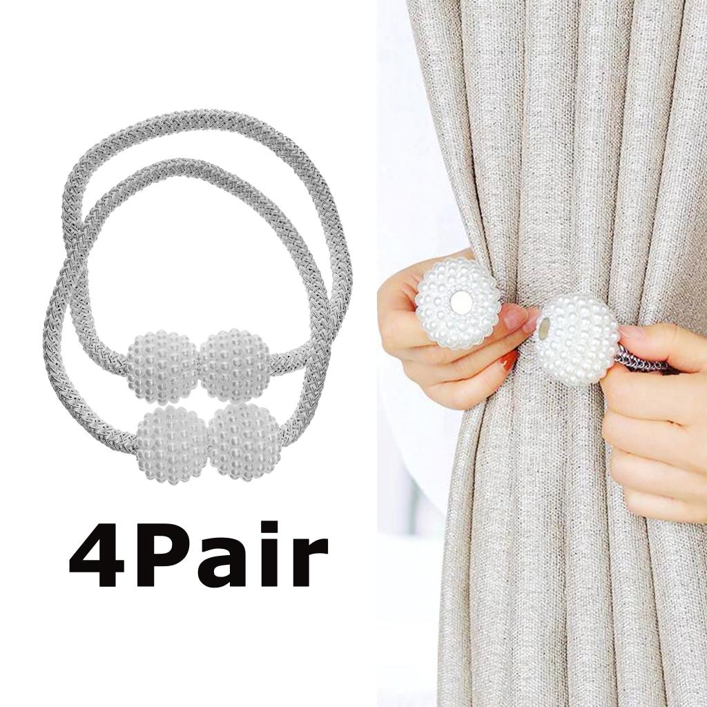 4Pairs Pearl Curtain Tiebacks European Holdback with Magnetic White