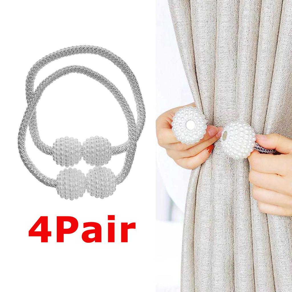 4Pairs Pearl Curtain Tiebacks European Holdback with Magnetic White