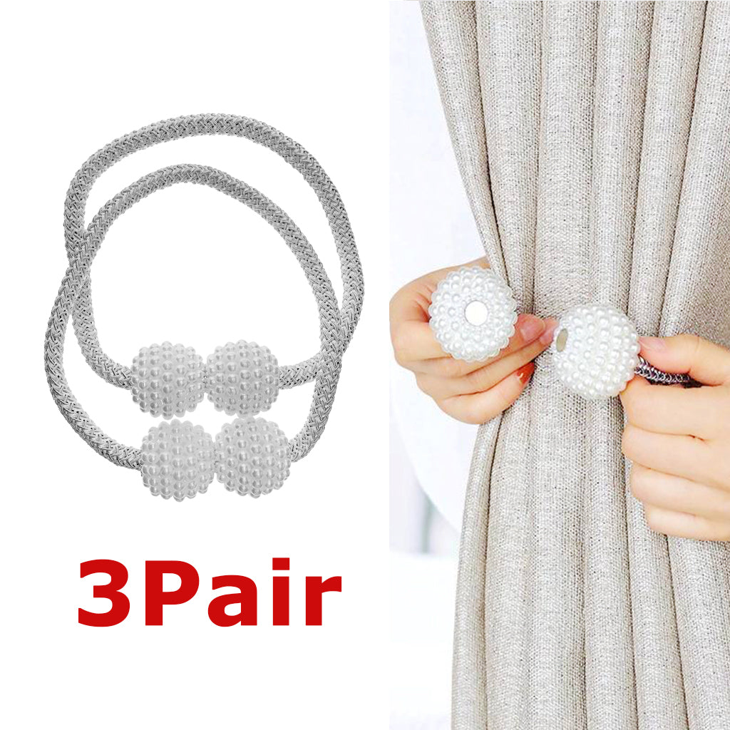 3Pairs Pearl Curtain Tiebacks European Holdback with Magnetic White
