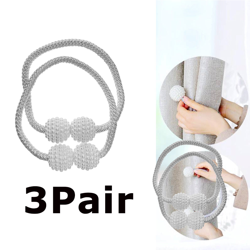 3Pairs Pearl Curtain Tiebacks European Holdback with Magnetic White