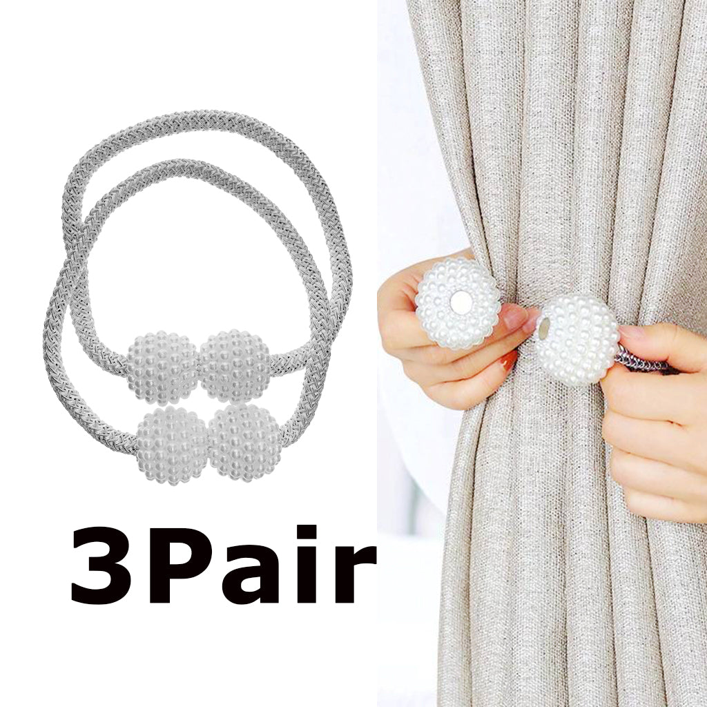3Pairs Pearl Curtain Tiebacks European Holdback with Magnetic White