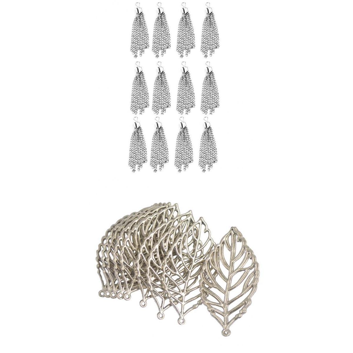 22 Pieces Hollow Out Tree Leaf Dangle Tassel Jewelry Making Charms Pendant