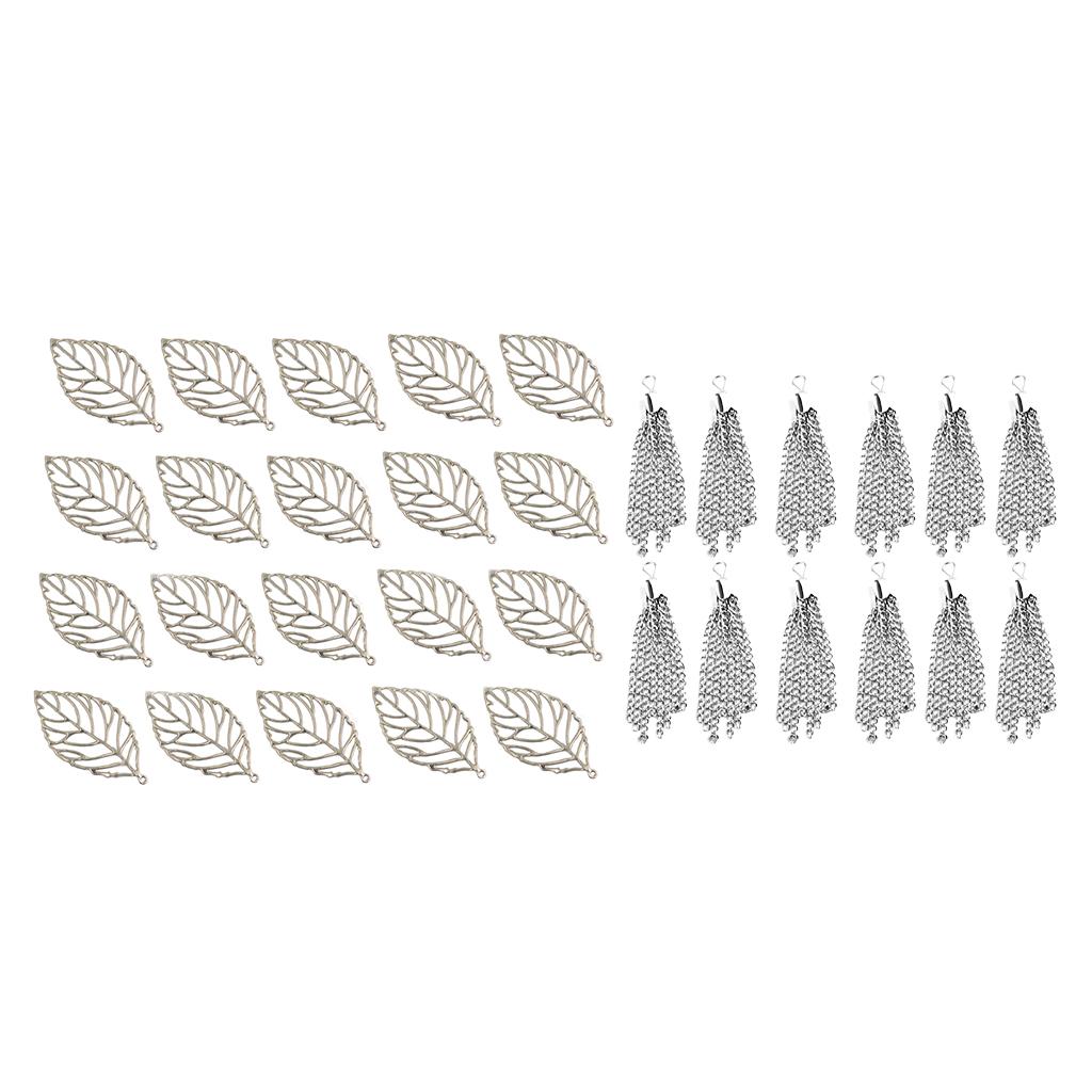 22 Pieces Hollow Out Tree Leaf Dangle Tassel Jewelry Making Charms Pendant