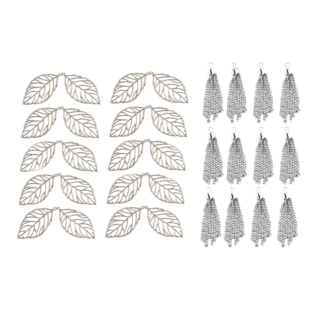 22 Pieces Hollow Out Tree Leaf Dangle Tassel Jewelry Making Charms Pendant