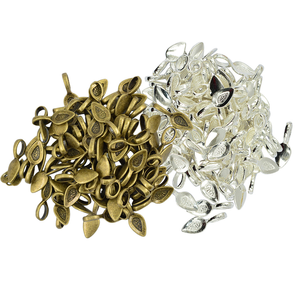 200Pcs Teardrop Leaf Glue on 21mm Bail Pendant Cabochon DIY Jewelry Craft
