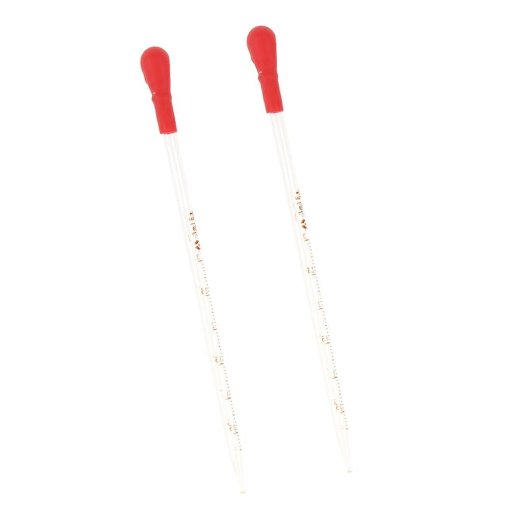 2PCS Glass Graduated Pipette Rubber Cap Lab Chemistry Dropper Dispensing 3mL