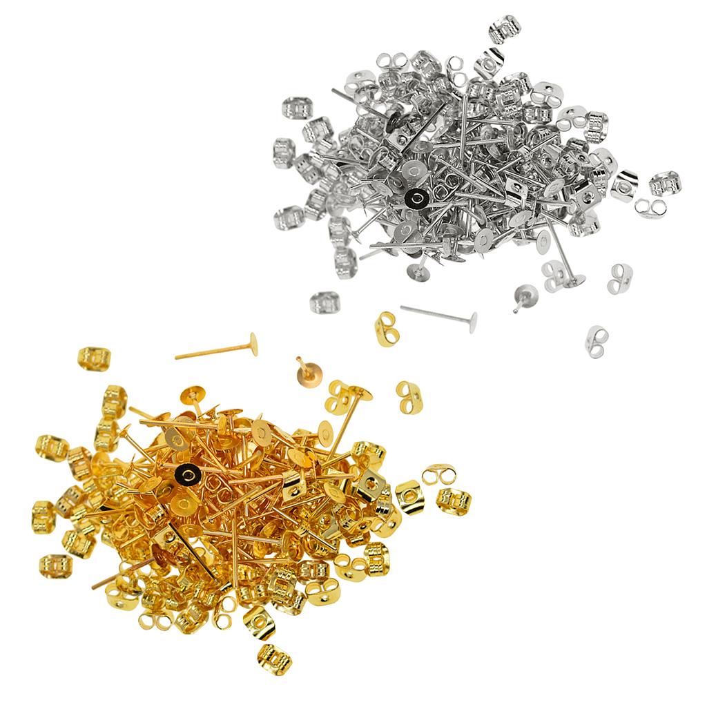 200 Pairs 4mm Iron Earring Posts and Backs Jewelry for DIY Earring Findings