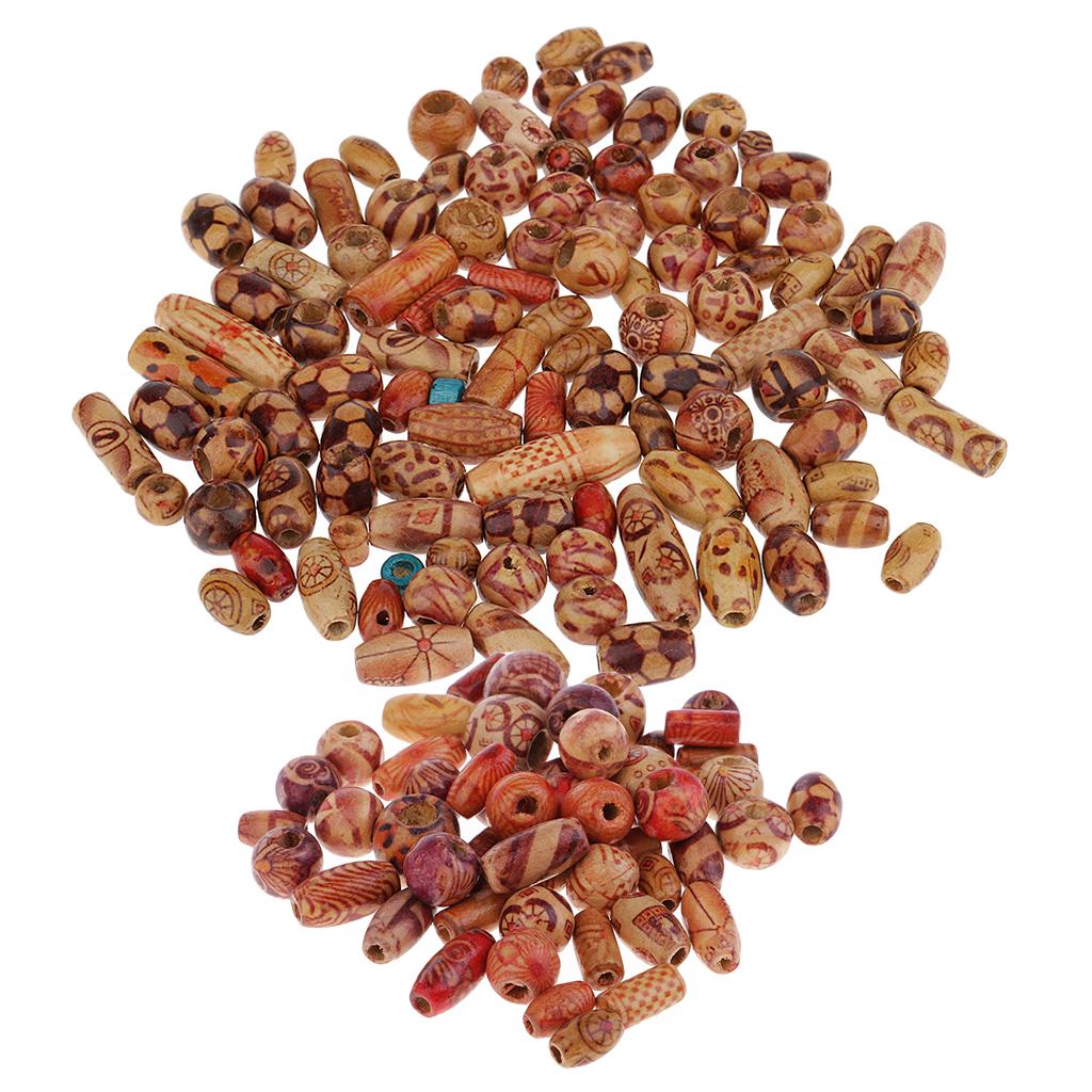 150 Pieces Printed Wooden Beads Large Hole Beads for Jewelry Making Bracelet