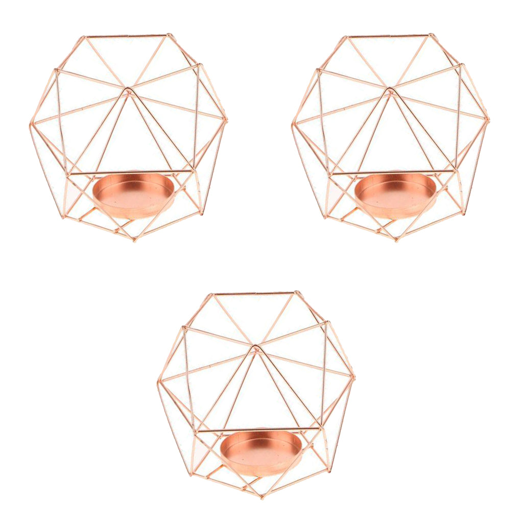 3Pcs 3D Geometric Wedding Candlestick Candle Tealight Holder Rose Golden