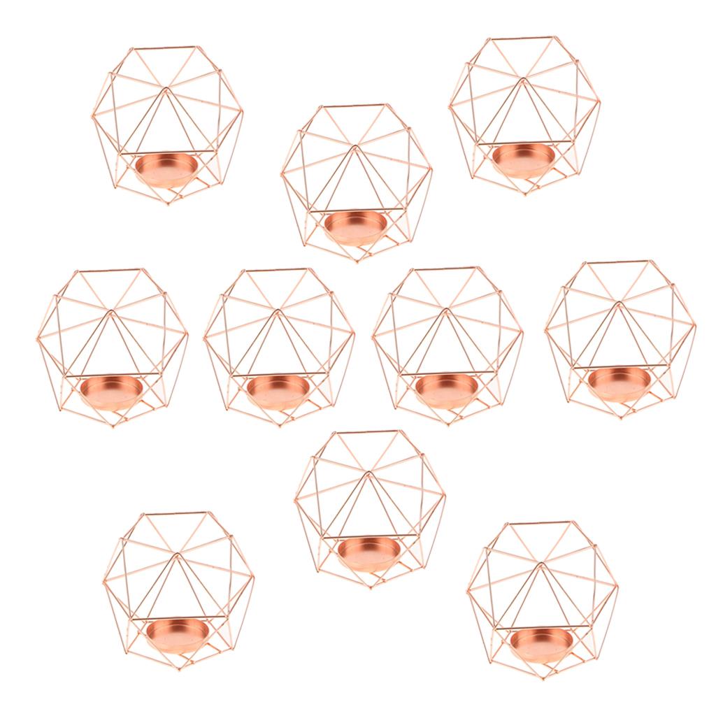 10Pcs 3D Geometric Wedding Candlestick Candle Tealight Holder Rose Golden