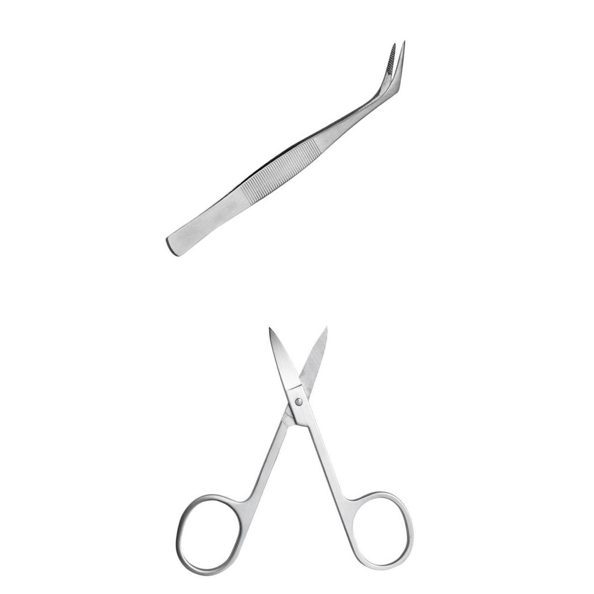 2pcs/set Steel Eyelash Extension Tweezer Curved Pincet Eyebrow Scissors Tool