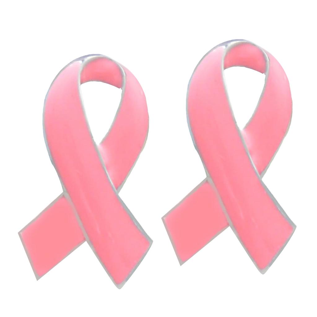 2 Pieces Pink Enamel Breast Cancer Awareness Charity Ribbon Brooches Pins