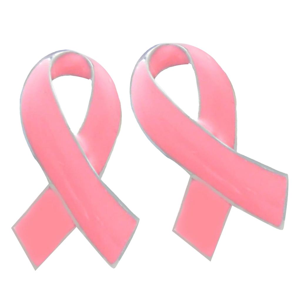 2 Pieces Pink Enamel Breast Cancer Awareness Charity Ribbon Brooches Pins