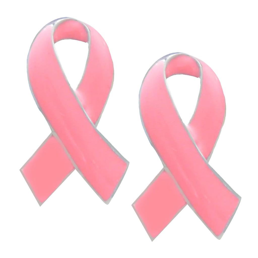 2 Pieces Pink Enamel Breast Cancer Awareness Charity Ribbon Brooches Pins