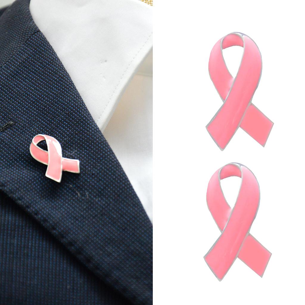 2 Pieces Pink Enamel Breast Cancer Awareness Charity Ribbon Brooches Pins