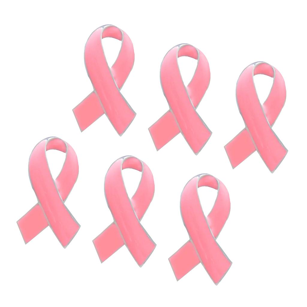 6 Pieces Pink Enamel Breast Cancer Awareness Charity Ribbon Brooches Pins