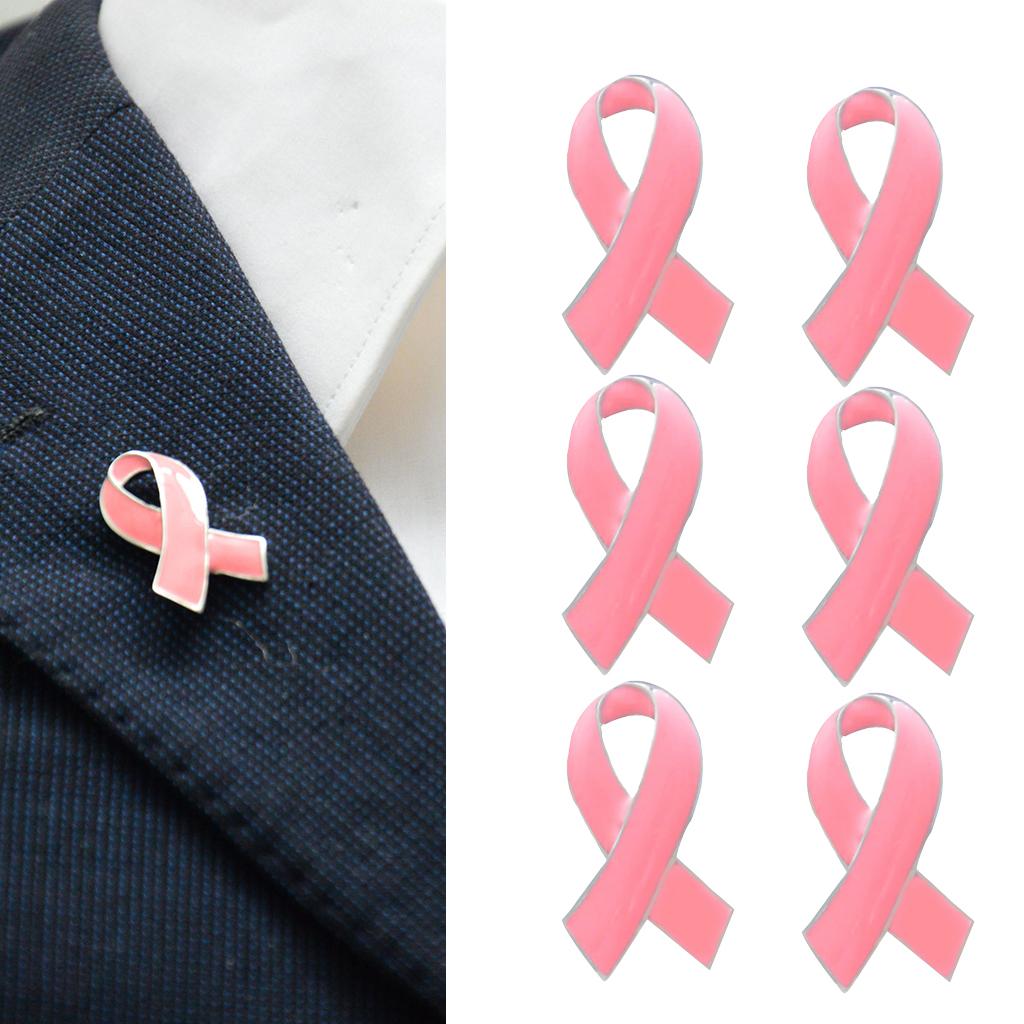 6 Pieces Pink Enamel Breast Cancer Awareness Charity Ribbon Brooches Pins