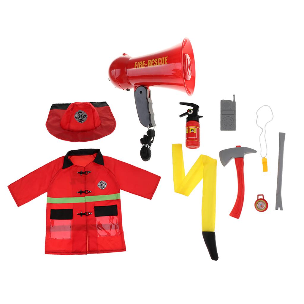 Children Fire Chief Role Play Costume Halloween Cosplay Set 10 Pieces