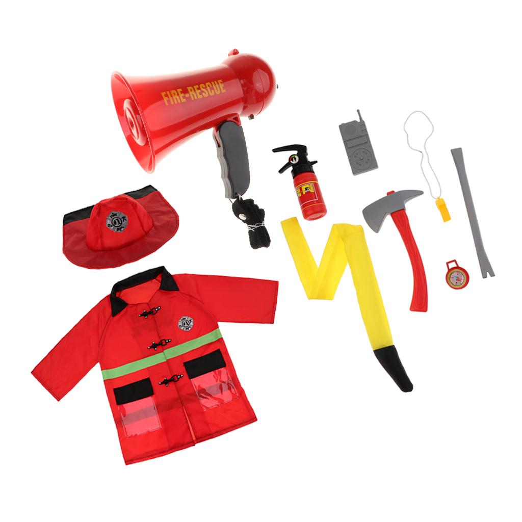 Children Fire Chief Role Play Costume Halloween Cosplay Set 10 Pieces