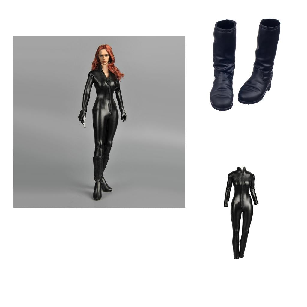 1/6 Female Clothes PU Jumpsuit and Flat Long Boots Shoes for 12'' Figures