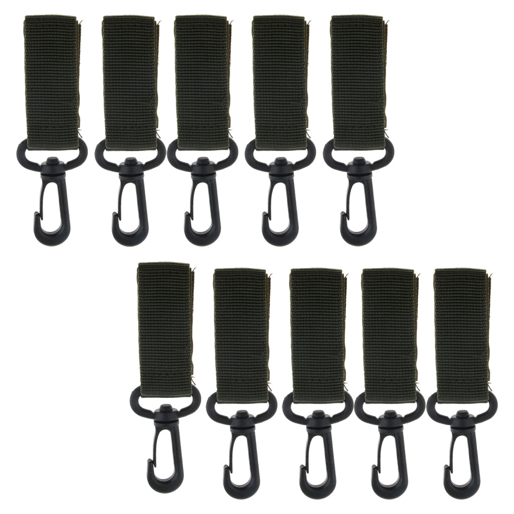 10Pcs Key Hook Webbing Molle Buckle Hanging Belt Carabiner Clip Army Green