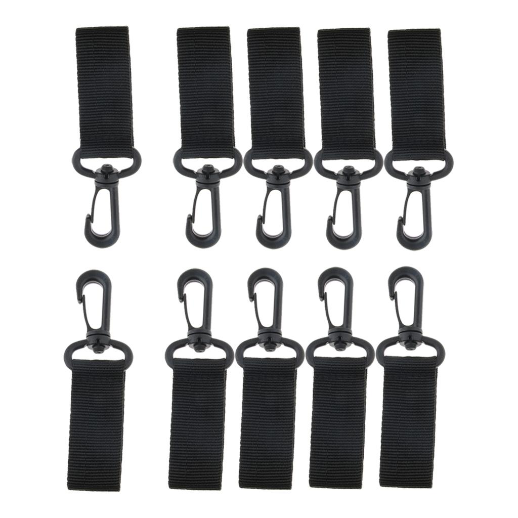 10Pcs Nylon Key Hook Webbing Molle Buckle Hanging Belt Carabiner Clip Black