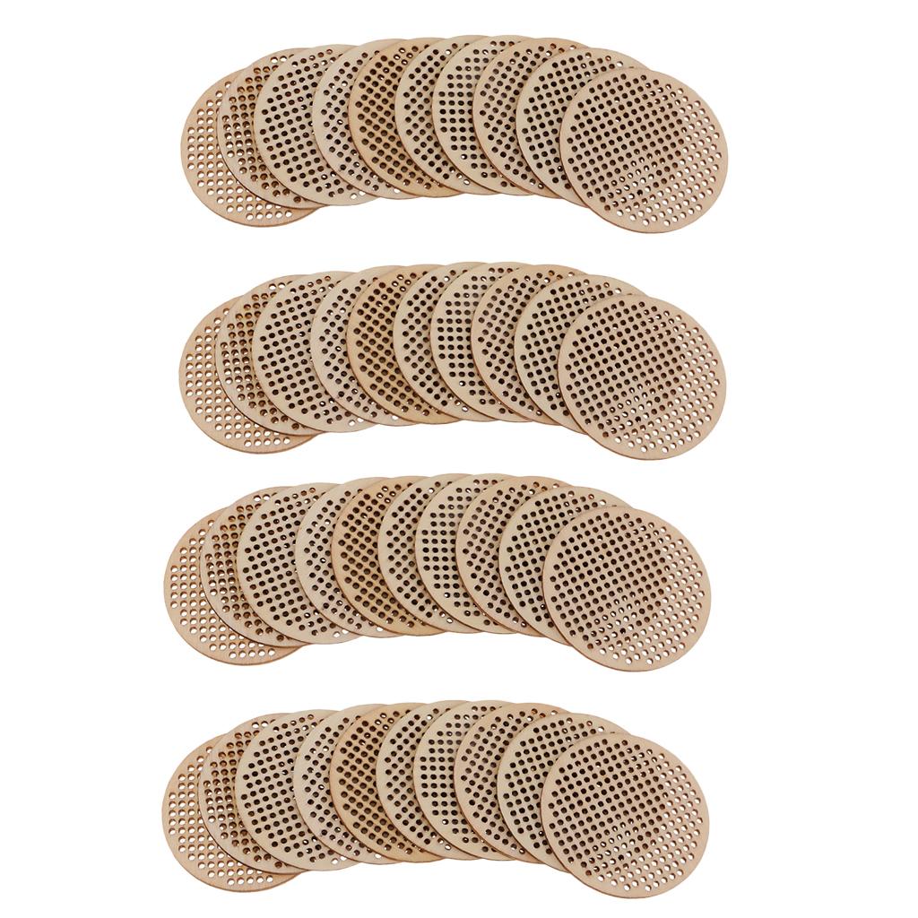 40 Piece Wood Hole Paved Plaque Embellishment Cross Stitch Wooden Board 63mm