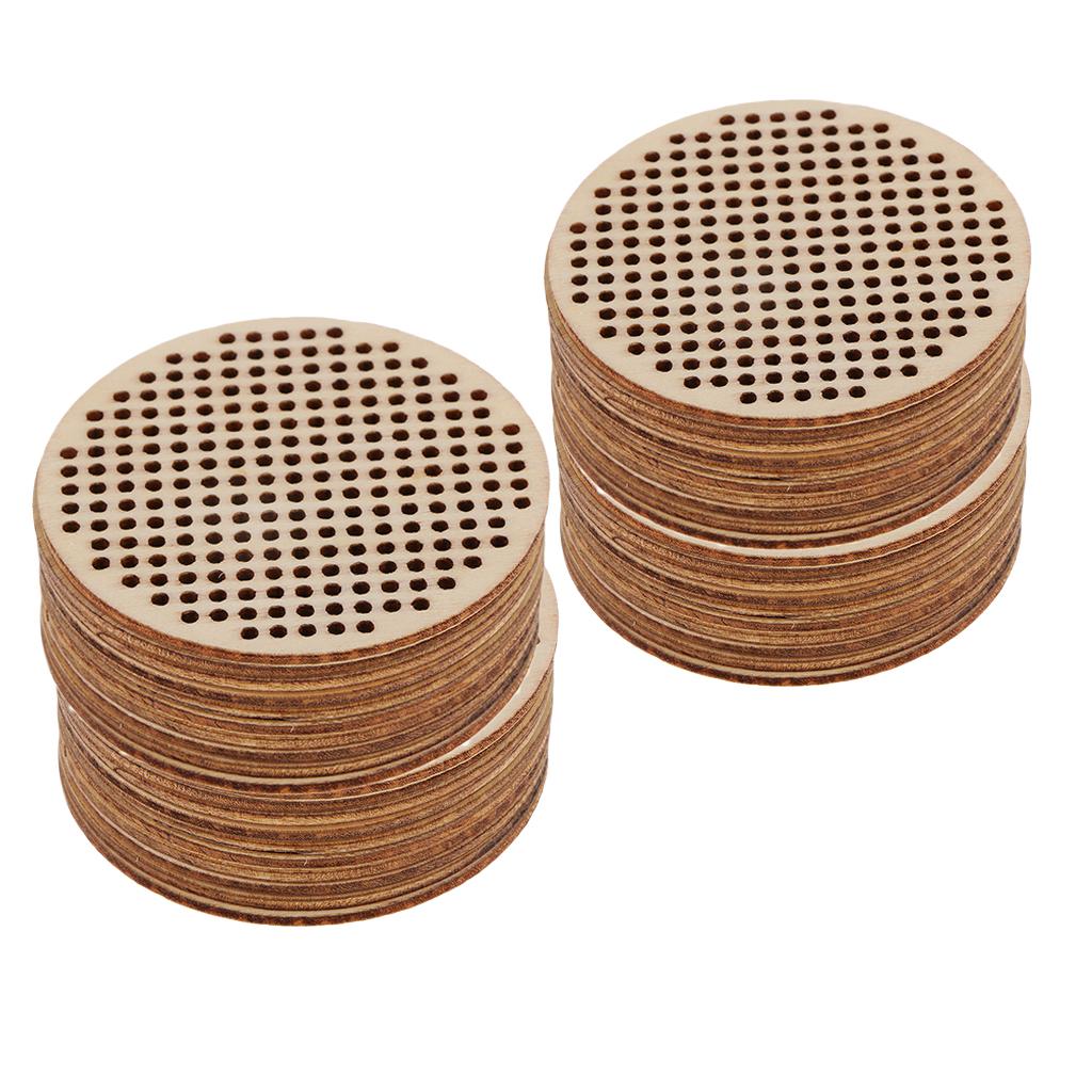 40 Piece Wood Hole Paved Plaque Embellishment Cross Stitch Wooden Board 63mm