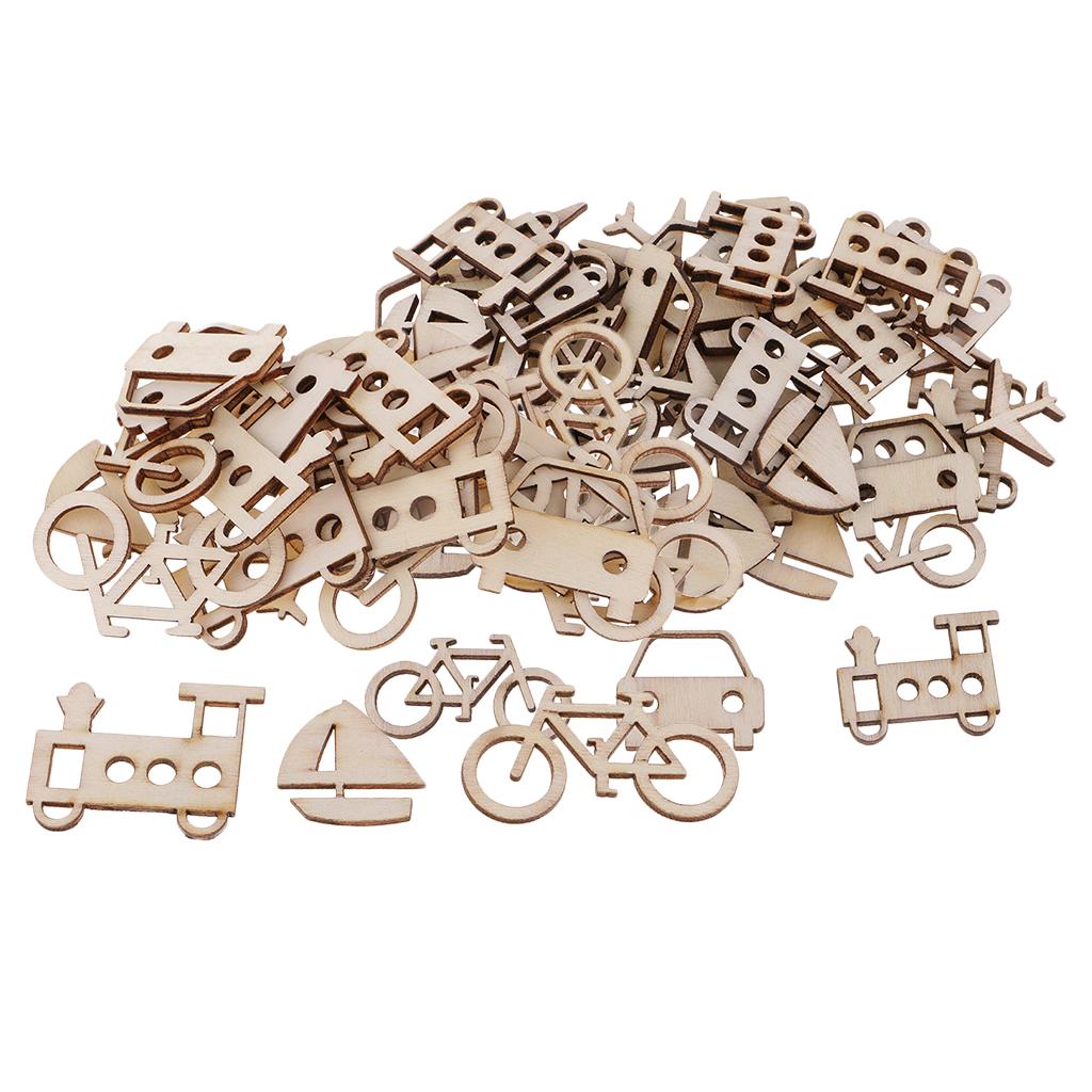 100 Pieces Assorted Size Unfinished Wood Vehicle Wooden Pieces Embellishment