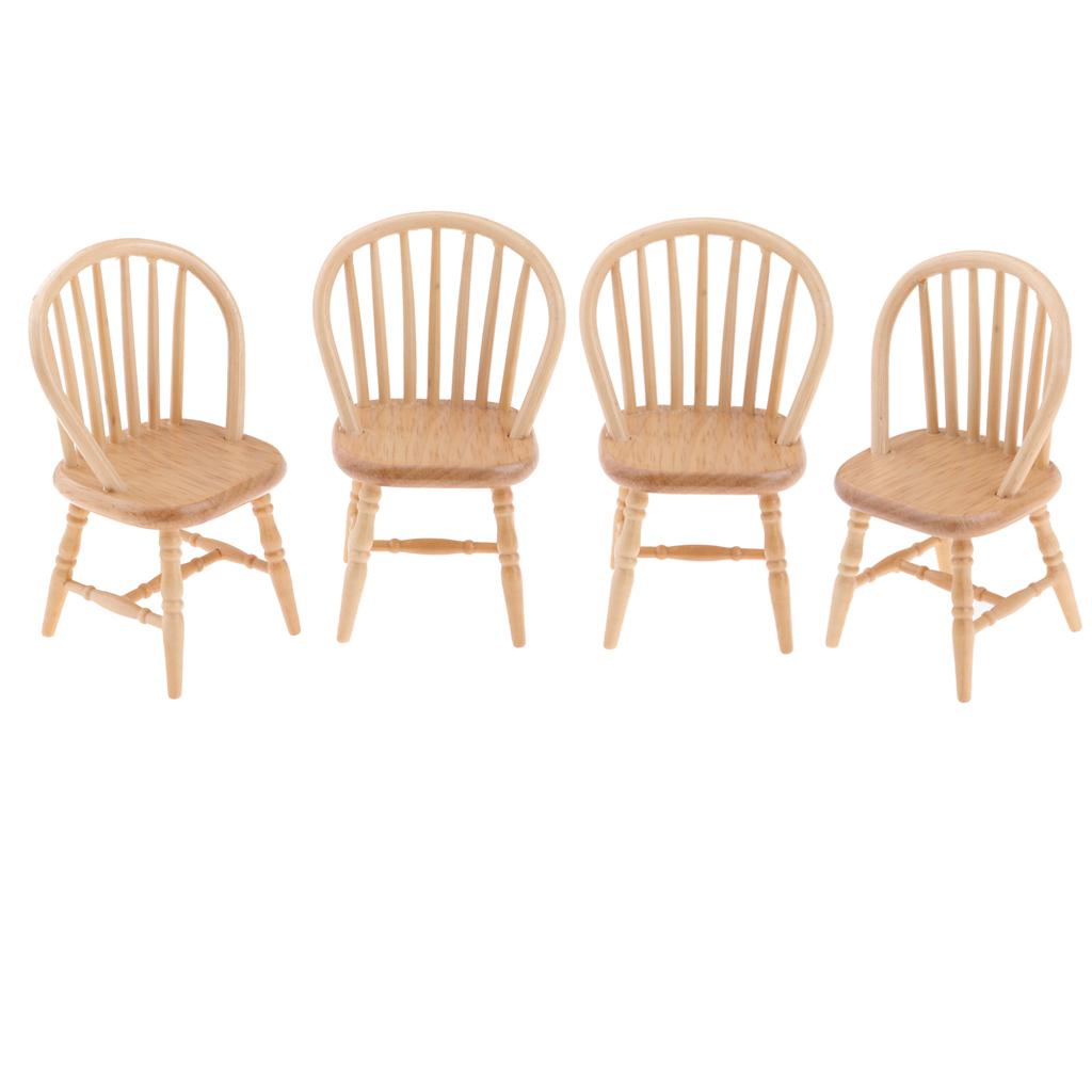 4pcs 1/12 Dollhouse Miniatures Furniture Wooden DIY Mini Chair Model Decor