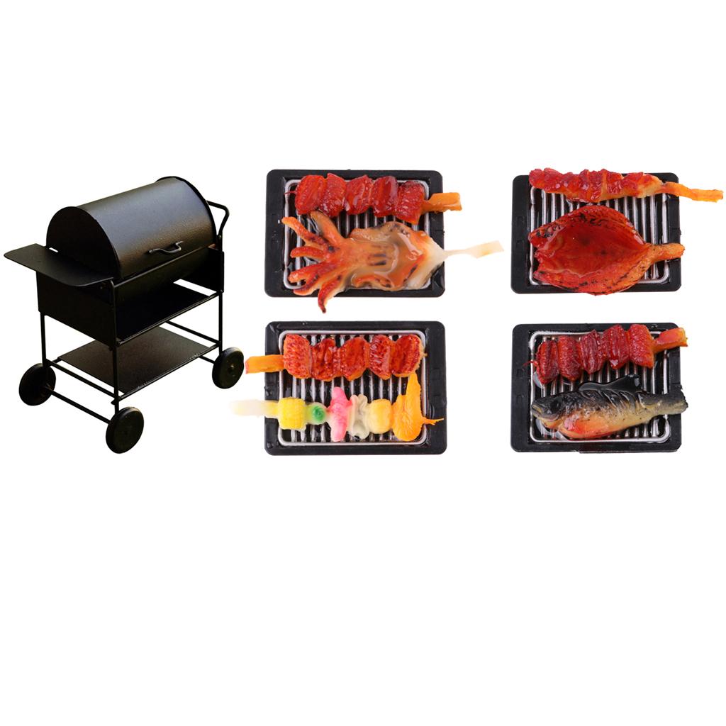 1/12 Dollhouse Miniature Kitchen Food Decoration Barbecue & Grill Oven Set