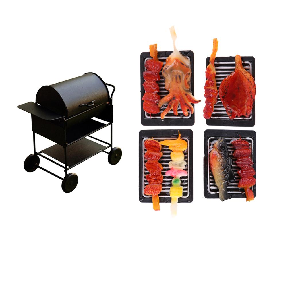 1/12 Dollhouse Miniature Kitchen Food Decoration Barbecue & Grill Oven Set