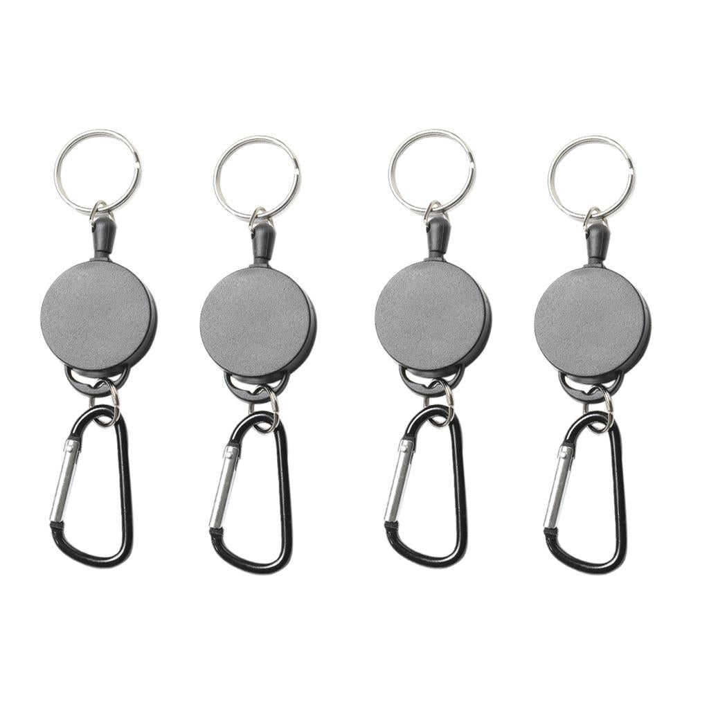 4pcs Retractable Keychain Steel Reel Recoil Key Ring Belt Clip Spring Pull
