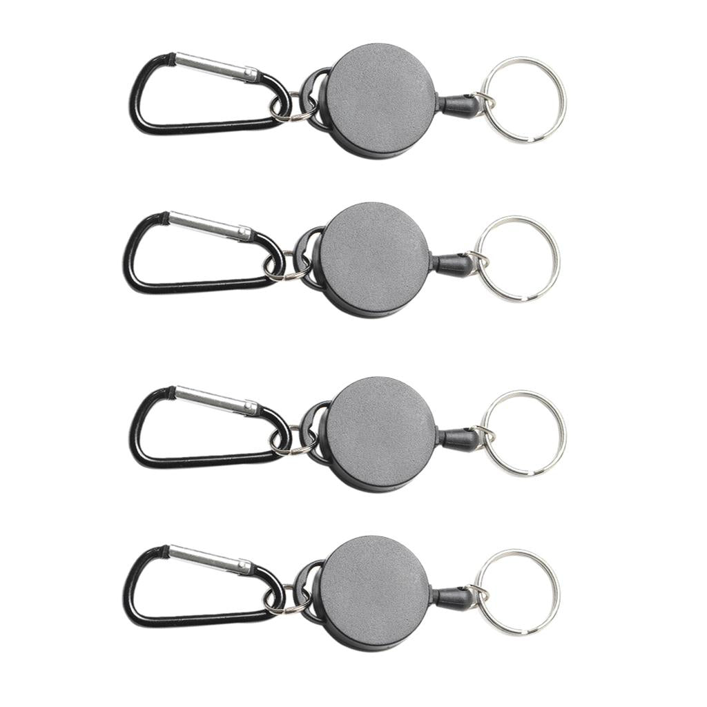4pcs Retractable Keychain Steel Reel Recoil Key Ring Belt Clip Spring Pull
