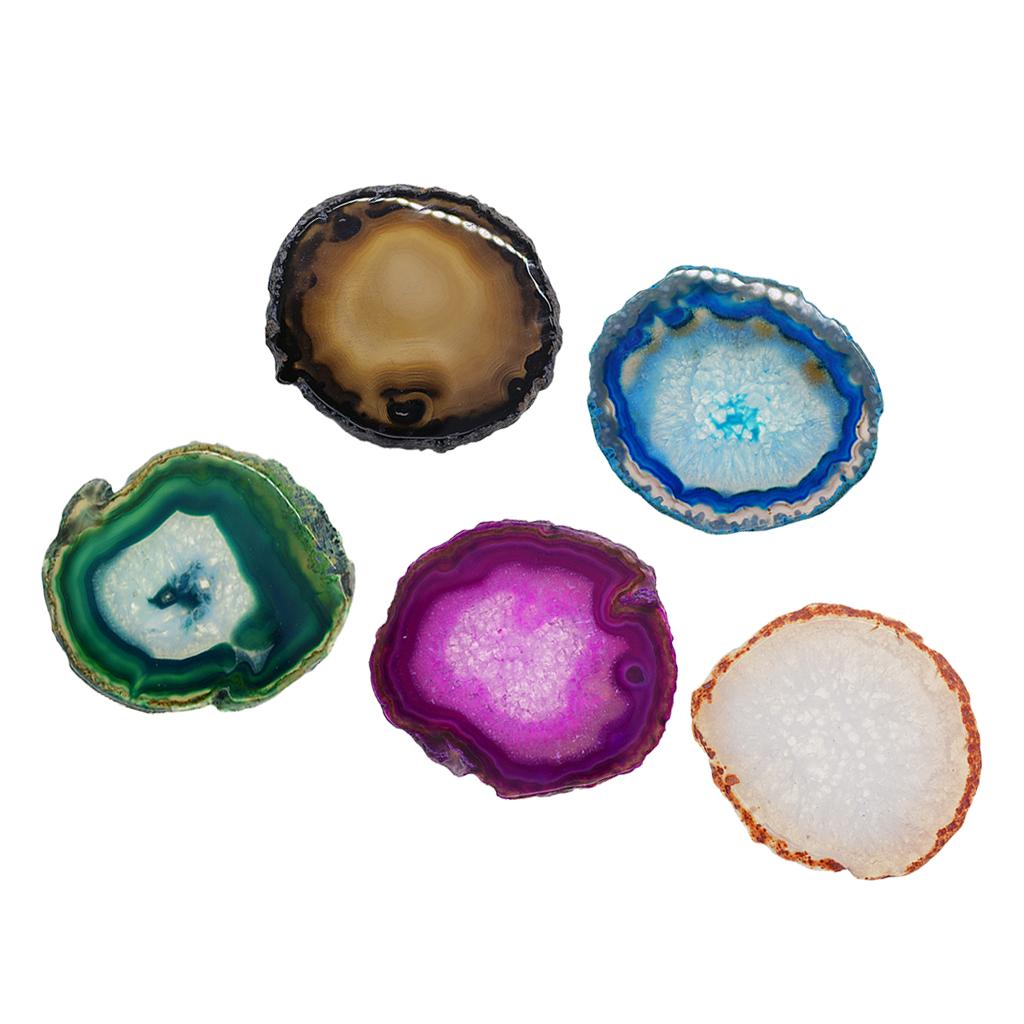 5 Pieces 60-80mm Natural Agate Quartz Crystal Slice Coaster Home Ornament